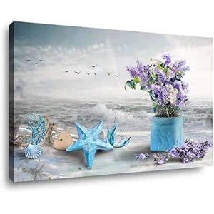 Beach Decor Ocean Decor Beach Wall Art Seashells Wall Decor Seagull Blue Coastal